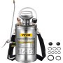 VEVOR 1.5Gal Stainless Steel Sprayer, Set with 16" Wand& Handle& 3.3FT Reinforced Hose, Hand Pump Sprayer with Pressure Gauge&Safety Valve, Adjustable Nozzle Suitable for Gardening& Sanitizing