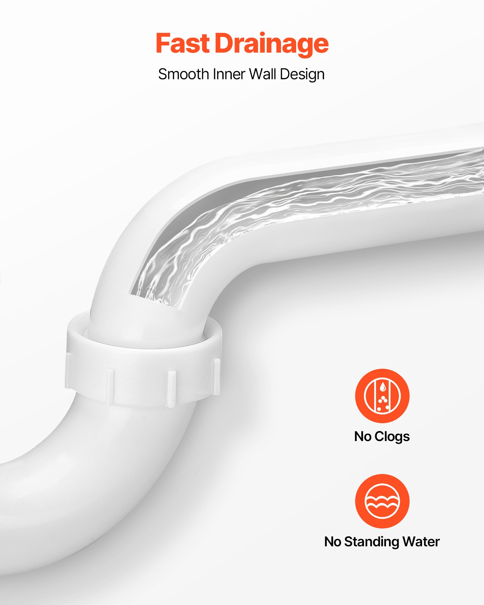 VEVOR P-Trap, 1-1/2 Inch P Trap Sink Drain Pipe Kit with Threaded Adapter and TPU Leak-Resistant Washers, PP Plastic Pipe Basin Waste Kit, Under Sink Plumbing for Kitchen Bathroom Sewer Drain, White