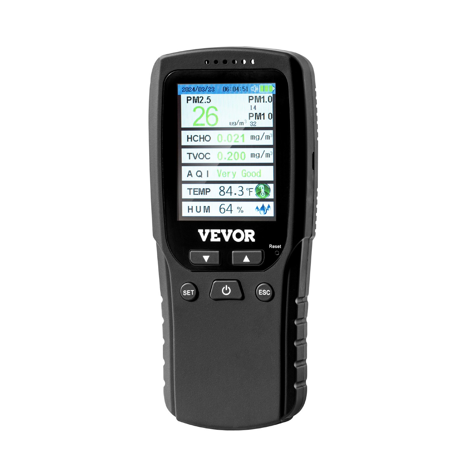 VEVOR 8-IN-1 Air Quality Monitor Meter PM1.0/2.5/10 HCHO TVOC Humidity Tester