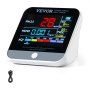 VEVOR air quality monitor displaying pm2.5, hcho, tvoc levels, temperature, and humidity with included usb cable.