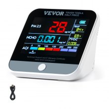 VEVOR Mini Air Quality Monitor 8-IN-1, Professional PM2.5 PM10 PM1.0 Particle Counter, Formaldehyde, Temperature, Humidity, TVOC AQI Tester for Indoor/Outdoor, Air Quality Meter  w/Alarm Thresholds