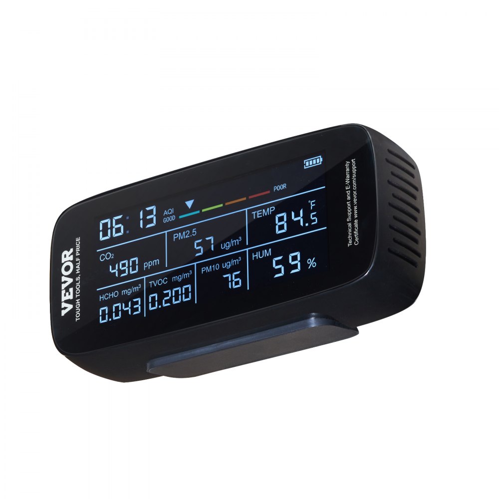 VEVOR Air Quality Monitor 9-IN-1, CO2, Temperature, Humidity, Formaldehyde TVOC AQI Tester, Professional PM2.5 PM10 PM1.0 Particle Counter for Indoor/Outdoor, Air Quality Meter  w/Alarm Thresholds