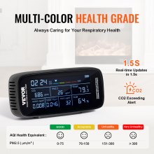 VEVOR Air Quality Monitor 9-IN-1, CO2, Temperature, Humidity, Formaldehyde TVOC AQI Tester, Professional PM2.5 PM10 PM1.0 Particle Counter for Indoor/Outdoor, Air Quality Meter  w/Alarm Thresholds