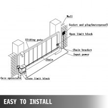 VEVOR Automatic Gate Opener 1300lbs, με αισθητήρα υπέρυθρων φωτοκυττάρων ασφαλείας με 2 τηλεχειριστήρια Sliding Gate Opener Ταχύτητα κίνησης 39 ft ανά λεπτό