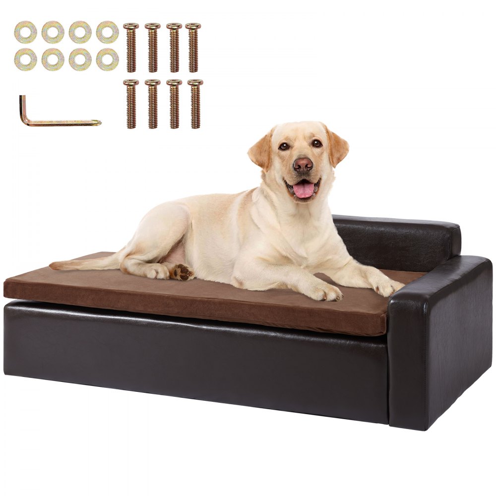 VEVOR Pet-soffa, hundsoffa för stora hundar och katter, hundsoffa i mjuk läder, 110 lbs Laddar kattsoffa, svart