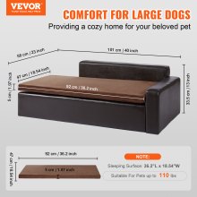 Sofá para animais de estimação VEVOR, sofá para cães e gatos de grande porte, sofá-cama de couro macio para cães, sofá para gatos com carregamento de 110 libras, preto