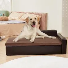 VEVOR Pet Sofa, Dog Couch for Large-Sized Dogs and Cats, Soft Leather Dog Sofa Bed, 110 lbs Loading Cat Sofa, Brown