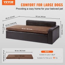 VEVOR Pet Sofa, Hundesofa til store hunde og katte, Blød læder Hundesofa, 110 lbs Loading Cat Sofa, sort