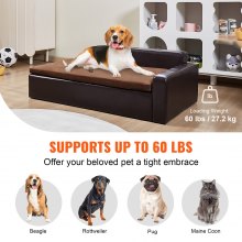 VEVOR Pet Sofa, Hundesofa til store hunde og katte, Blød læder Hundesofa, 110 lbs Loading Cat Sofa, sort