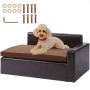 VEVOR Pet Sofa, Dog Couch for Medium-Sized Dogs and Cats, Soft Leather Dog Sofa Bed, 50 kg Loading Cat Sofa, Black