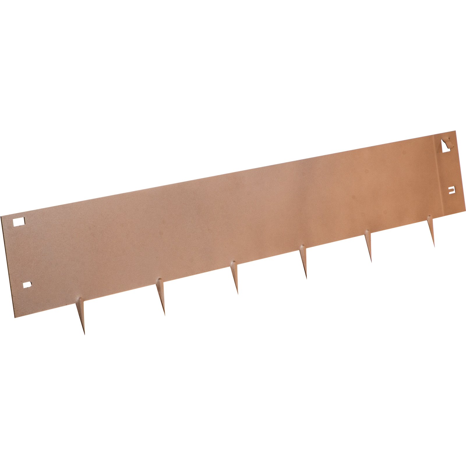 VEVOR steel lawn edging, brown metal strip with ground stakes and mounting slots.