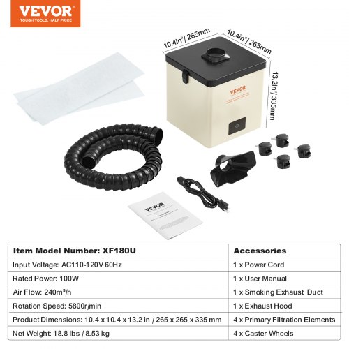 VEVOR Solder Fume Extractor, 100W Soldering Smoke Extractor with 3-Stage Filters, 240 m³/h Strong Suction Smoke Absorber and Purifier for Soldering, Engraving, DIY Welding, Salon