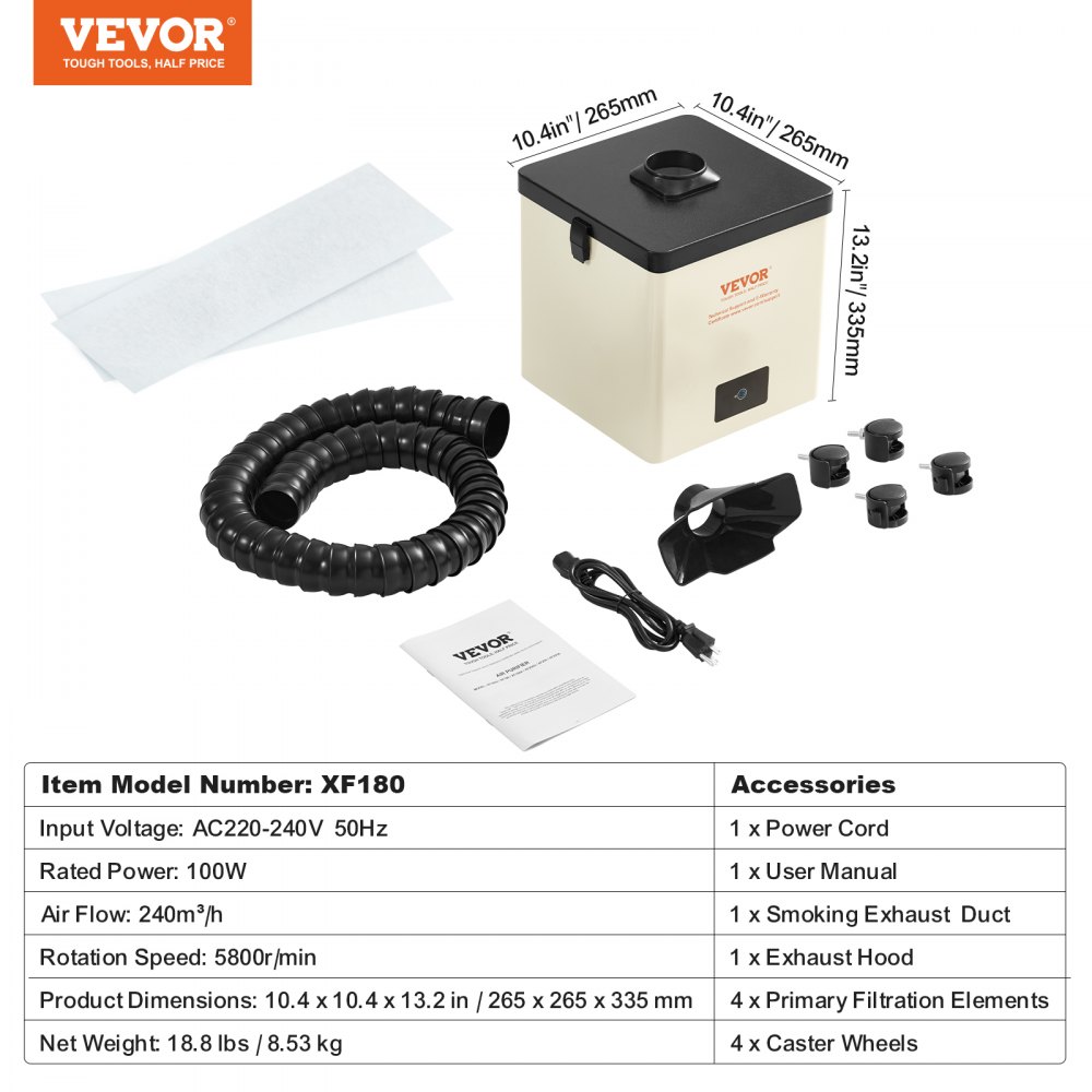 VEVOR Solder Fume Extractor, 100W Soldering Smoke Extractor with 3-Stage Filters, 240 m³/h Strong Suction Smoke Absorber and Filter for Soldering, Engraving, DIY Welding