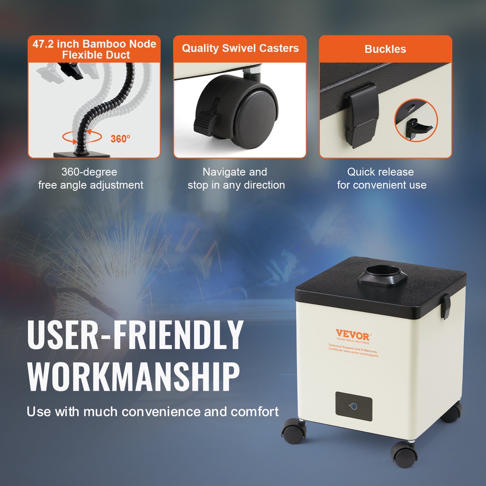 VEVOR Solder Fume Extractor, 100W Soldering Smoke Extractor with 3-Stage Filters, 240 m³/h Strong Suction Smoke Absorber and Filter for Soldering, Engraving, DIY Welding