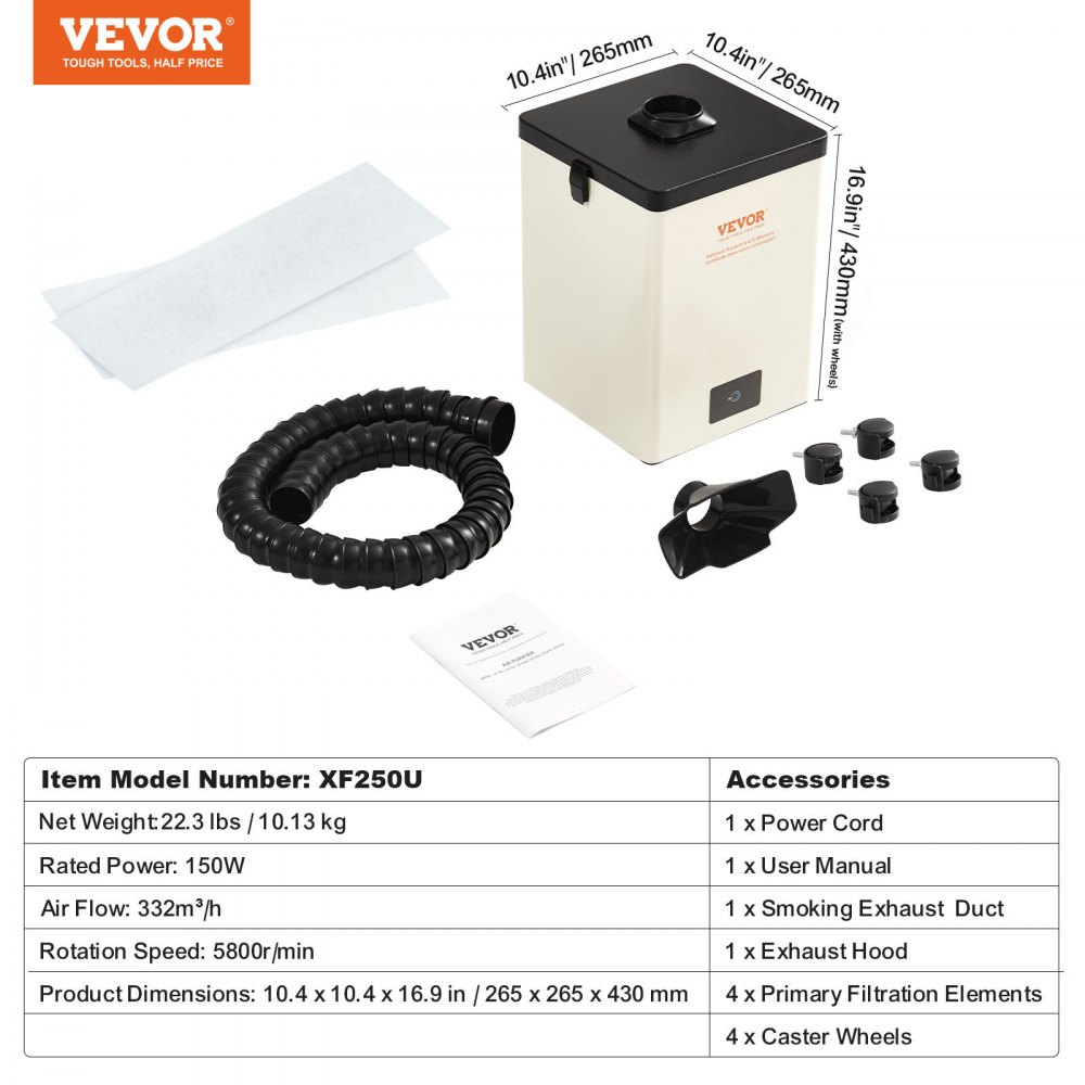 VEVOR 150W Soldering Fume Smoke Extractor 3-Stage Filters 332 m³/h Air Flow