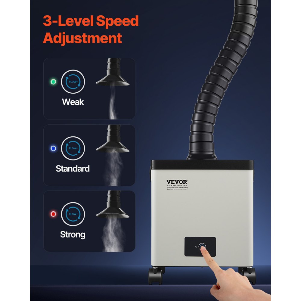 VEVOR Solder Fume Extractor, 85W Brushless Soldering Smoke Absorber with 3-Stage Filters & 3-Speed Adjustment, 200m³/h Strong Suction Solder Smoke Purifier for Soldering, Engraving, DIY Welding, Salon