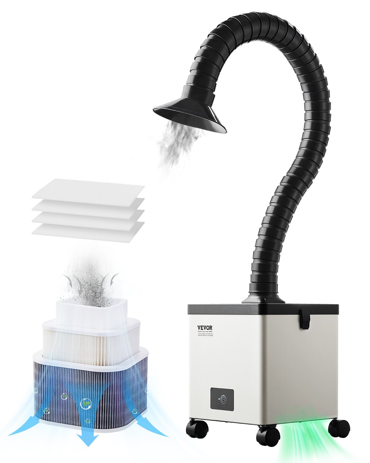 VEVOR Solder Fume Extractor, 85W Brushless Soldering Smoke Absorber with 3-Stage Filters & 3-Speed Adjustment, 200m³/h Strong Suction Solder Smoke Purifier for Soldering, Engraving, DIY Welding, Salon