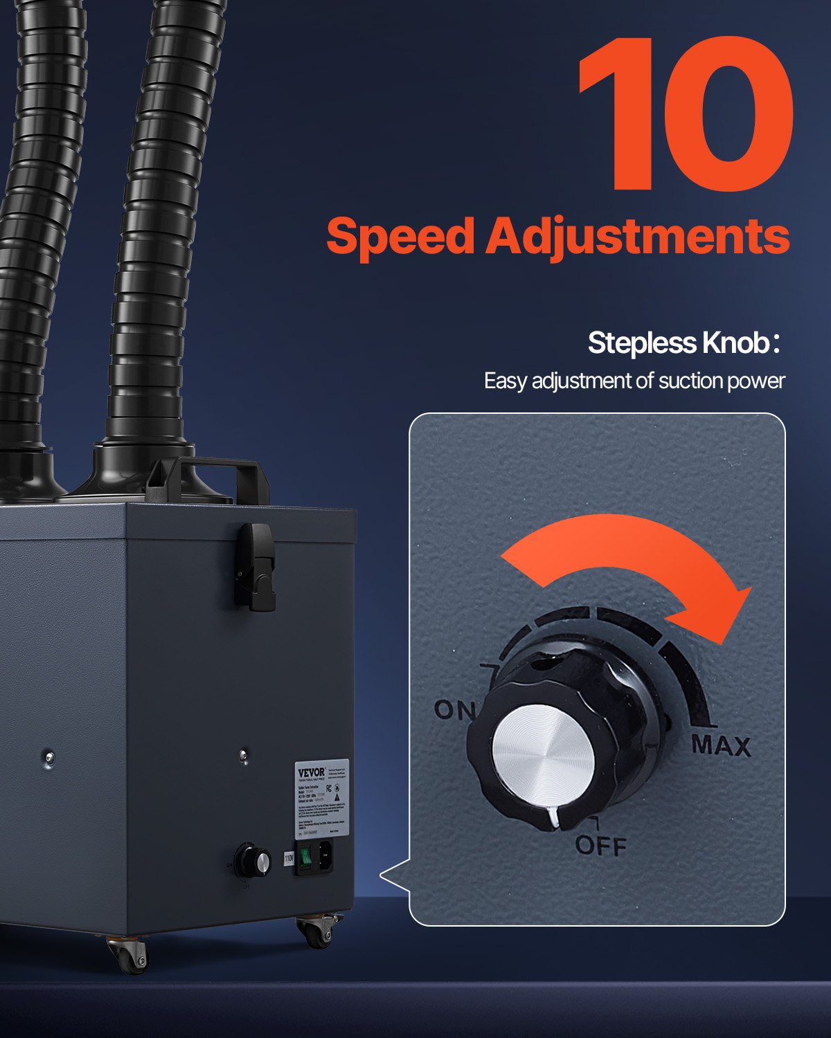 VEVOR Soldering Fume Extractor with Dual Hoses, 275W Brushless Solder Smoke Absorber with 4-Stage Filters & 10 Speeds, 380m³/h Strong Suction Smoke Purifier for Soldering, Laser Engraving, DIY Welding
