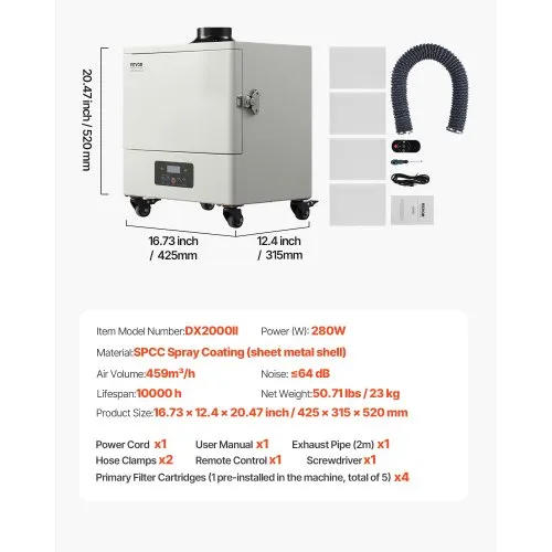 Solder Fume Extractor With 280W Brushless Motor – 459 M³/h High Suction Smoke Absorber, 4-Stage Filter, 10-Speed Remote, For Soldering & Engraving