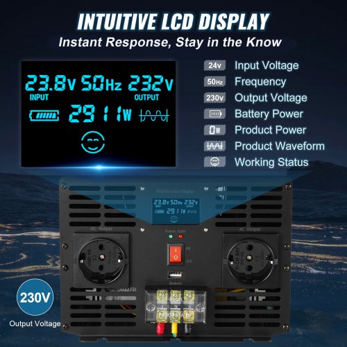 Siinusinverter 3000 W, 24 V / 230 V — pilt 3