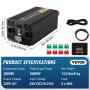 VEVOR Invertor cu undă sinusoidală pură Invertor de putere 3000W DC24V până la AC230V Invertor LCD