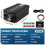 VEVOR Pure Sine Wave Inverter, 3000 Watt, DC 24V to AC 230V Power Inverter Car Inverter, with USB Port LCD Display Remote Controller and EU Outlets, for RV Truck Car Solar System Travel Camping