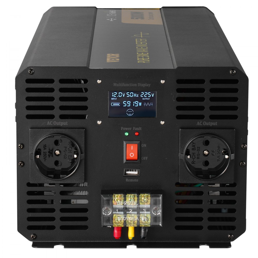 VEVOR Pure Sine Wave Inverter, 5000 Watt, Power Inverter, DC 12V to AC 230V Car Inverter with LCD Display USB Port and Remote Controller, Power Converter for Car RV Truck Solar System Travel Camping