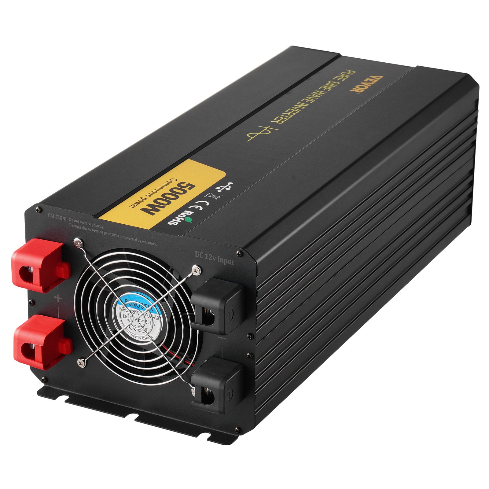 VEVOR Pure Sine Wave Inverter, 5000 Watt, Power Inverter, DC 12V to AC 230V Car Inverter with LCD Display USB Port and Remote Controller, Power Converter for Car RV Truck Solar System Travel Camping