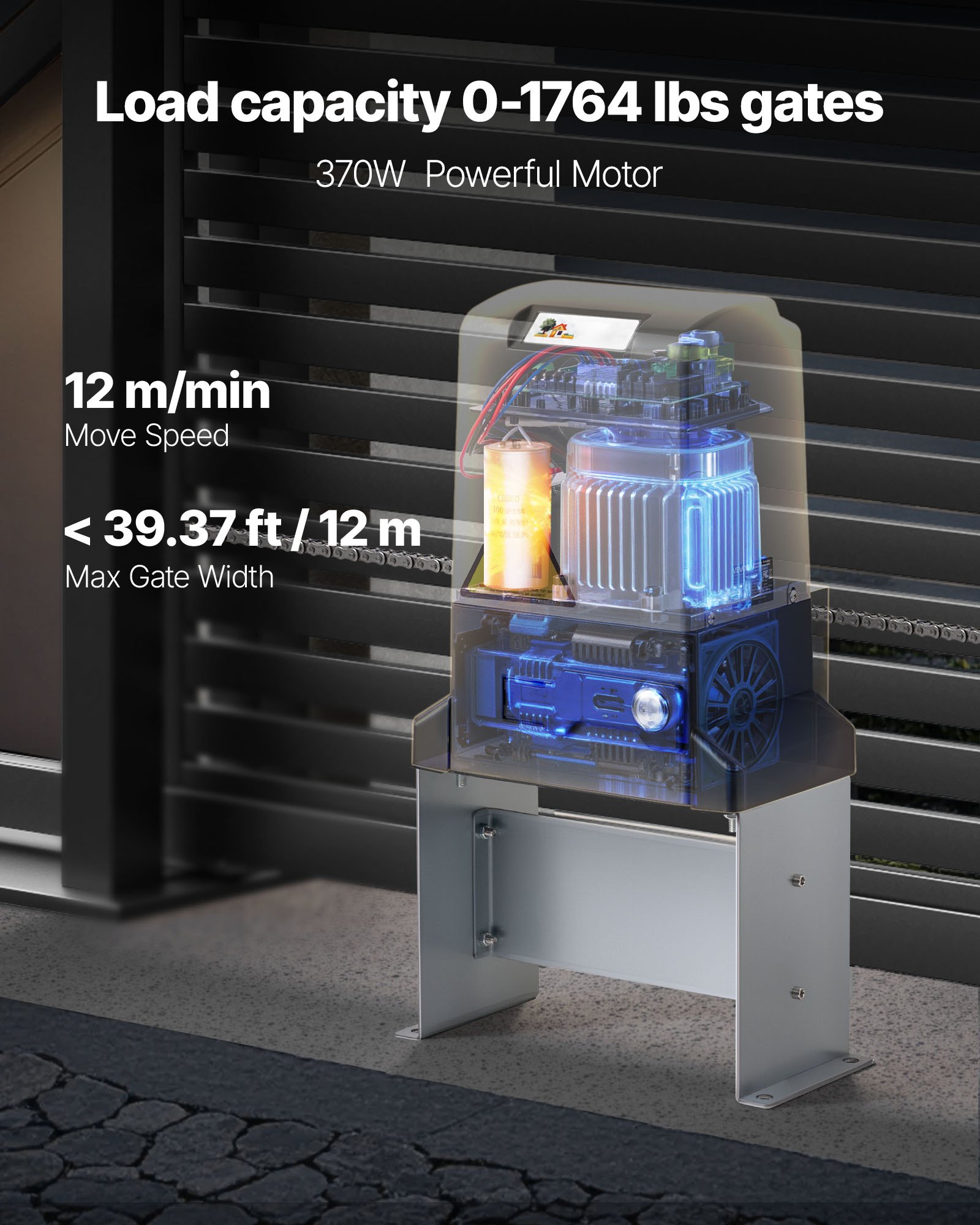 VEVOR Garage Door Opener 1400LBS Automatic Sliding Gate Opener 600KG Electric Remote Control 40FT Sliding Gate Motor Slide Automatic Opener Door