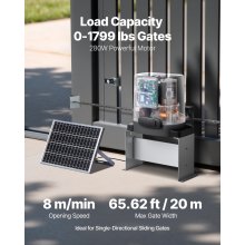 280W Solar Gate Opener 1799lbs Electric Gate Opener Chain Drive 2 Remotes