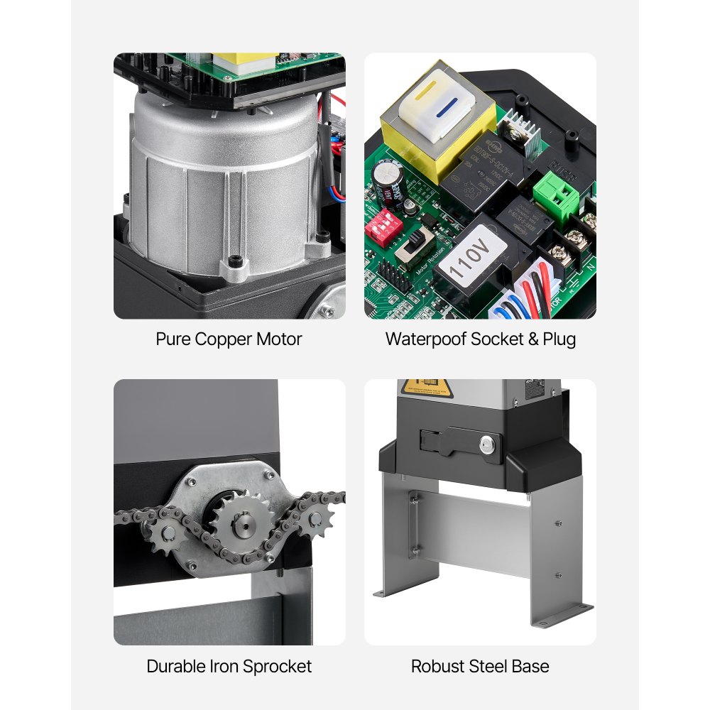 VEVOR Automatic Gate Opener, 900W Electric Sliding Gate Opener for Doors up to 65.6ft 4409lbs, Chain Drive Rolling Door Motor with Infrared Sensor & 2 Remote Controls, Driveway Gates Opening System