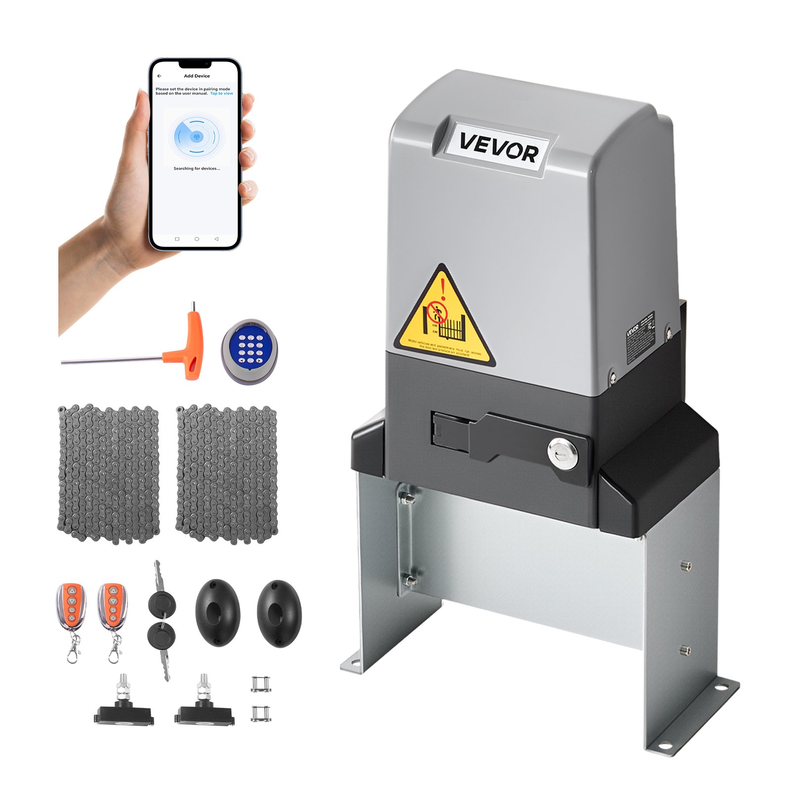 VEVOR Automatic Gate Opener, 900W Electric Sliding Gate Opener for Doors up to 65.6ft 4409lbs, Chain Drive Rolling Door Motor with Infrared Sensor & 2 Remote Controls, Driveway Gates Opening System