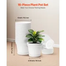 VEVOR 16 Packs 6 in Durable Plastic Planter Pots with Drainage Holes & Saucers