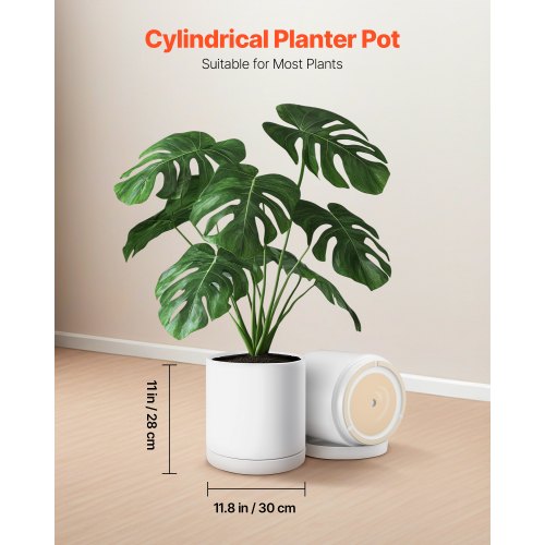 VEVOR 12 Inch Ceramic Planter with Saucer  Height 11 Inch