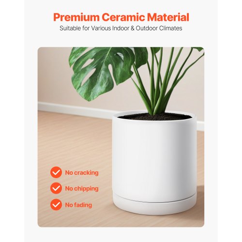 VEVOR 12 Inch Ceramic Planter with Saucer  Height 11 Inch
