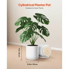 VEVOR 12 in Cylinder Ceramic Planter Pot with Saucer Drainage Holes Home Decor