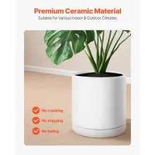 VEVOR 12 in Cylinder Ceramic Planter Pot with Saucer Drainage Holes Home Decor