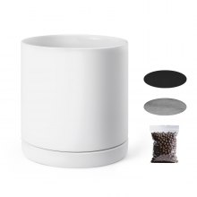 VEVOR 12 in Cylinder Ceramic Planter Pot with Saucer Drainage Holes Home Decor