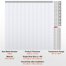 VEVOR Strip Curtain, 96" Height x 72" Width, 0.08" Thickness, 12PCS Clear PVC Strip Door Curtain, Freezer Curtain, Plastic Door Strips for Walk in Freezers, Coolers & Warehouse Doors, with 50% Overlap