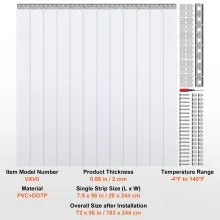 VEVOR Strip Curtain, 96" Height x 72" Width, 0.08" Thickness, 12PCS Clear PVC Strip Door Curtain, Freezer Curtain, Plastic Door Strips for Walk in Freezers, Coolers & Warehouse Doors, with 50% Overlap