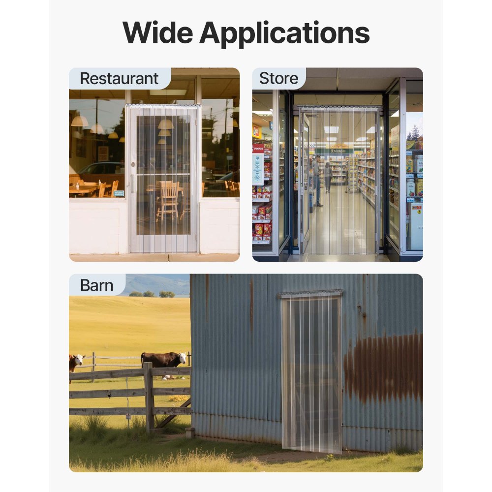 VEVOR Strip Curtain, 213.4 cm Height x 97 cm Width, 2 mm Thickness, 6PCS Clear PVC Strip Door Curtain, Freezer Curtain, Plastic Door Strips for Walk in Freezers, Coolers, Warehouse, with 50% Overlap