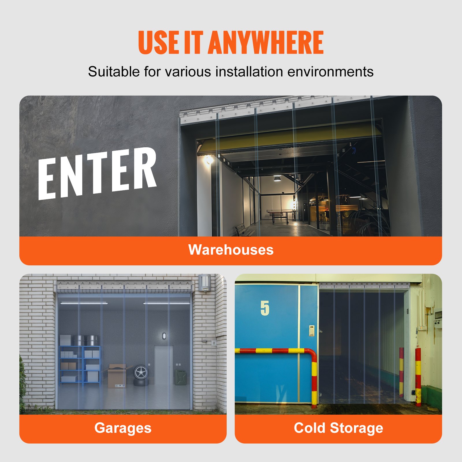 VEVOR Strip Curtain, 213.4 cm Height x 97 cm Width, 2 mm Thickness, 6PCS Clear PVC Strip Door Curtain, Freezer Curtain, Plastic Door Strips for Walk in Freezers, Coolers, Warehouse, with 50% Overlap