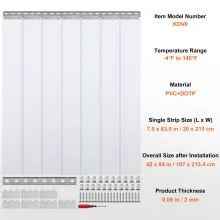 VEVOR Strip Curtain, 84" Height x 42" Width, 0.08" Thickness, 7PCS Clear PVC Strip Door Curtain, Freezer Curtain, Plastic Door Strips for Walk in Freezers, Coolers & Warehouse Doors, with 50% Overlap