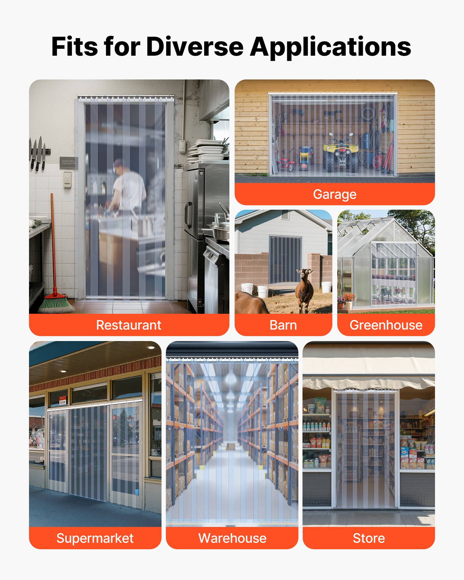VEVOR Strip Curtain PVC Door Curtain 152.4 cm x 213.4 cm Cooler Freezer Clear Plastic