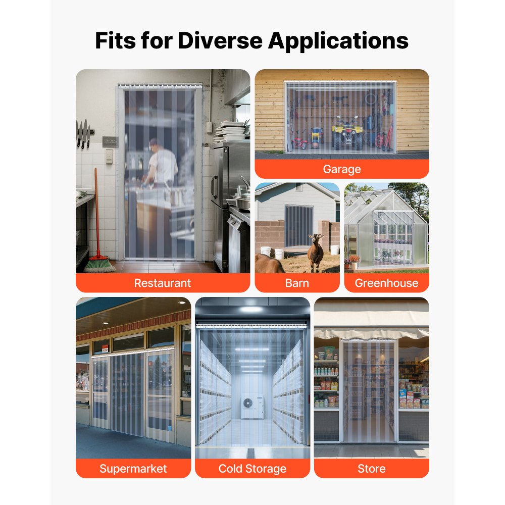VEVOR Clear PVC Strip Curtain, 2.1 m Height x 0.9 m Width x 2 mm Thickness, 6 PCS Walk in Freezer Cooler Curtain Strips, Thermal Insulating Plastic Door Strips for Warehouse, Freezer, Garage Doors
