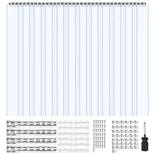 VEVOR Clear PVC Strip Curtain, 2.4 m Height x 2.1 m Width x 2 mm Thickness, 14 PCS Walk in Freezer Cooler Curtain Strips, Smooth Waterproof Plastic Door Strips for Warehouse, Freezer, Garage Doors
