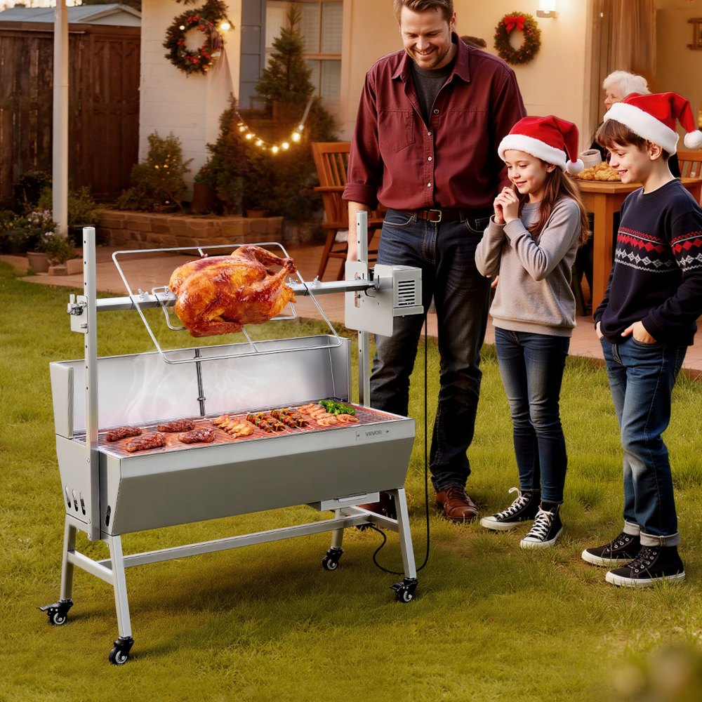 VEVOR Rotisserie Grill, 38W BBQ Outdoor Pig & Lamb Spit Roaster, Charcoal Spit Roaster with 60 kg Load Capacity & 7-Level Height, Stainless Steel Electric Rotisserie Grill Kit for Camping Outdoor