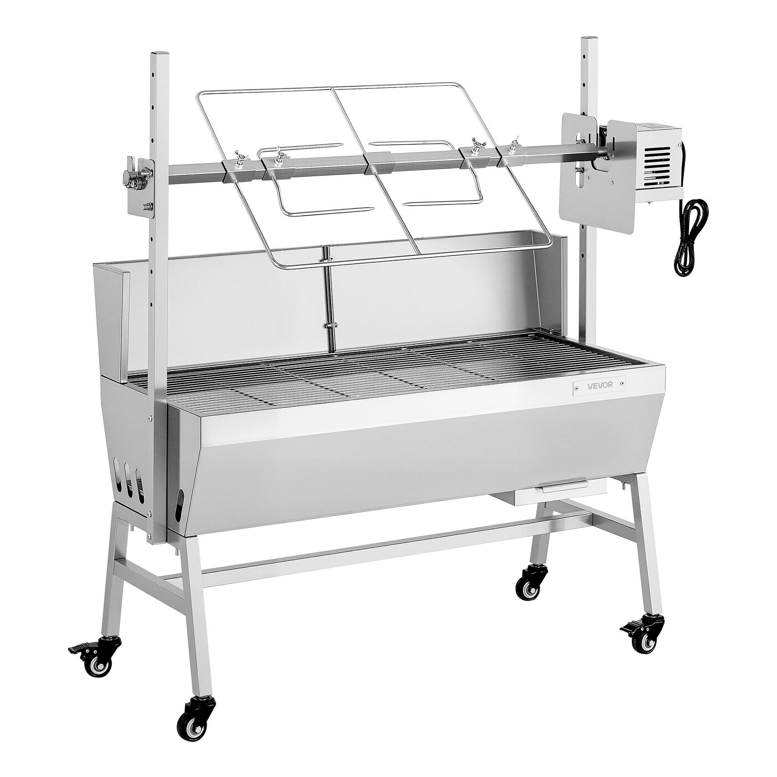 VEVOR Rotisserie Grill, 38W BBQ Outdoor Pig & Lamb Spit Roaster, Charcoal Spit Roaster with 60 kg Load Capacity & 7-Level Height, Stainless Steel Electric Rotisserie Grill Kit for Camping Outdoor