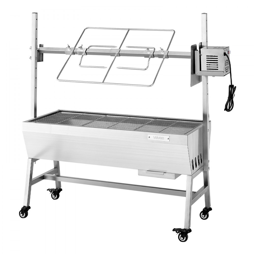 VEVOR Rotisserie Grill, 38W BBQ Outdoor Pig & Lamb Spit Roaster, Charcoal Spit Roaster with 60 kg Capacity, Wheels & 7-Level Height, Stainless Steel Electric Rotisserie Grill Kit for Camping Outdoor