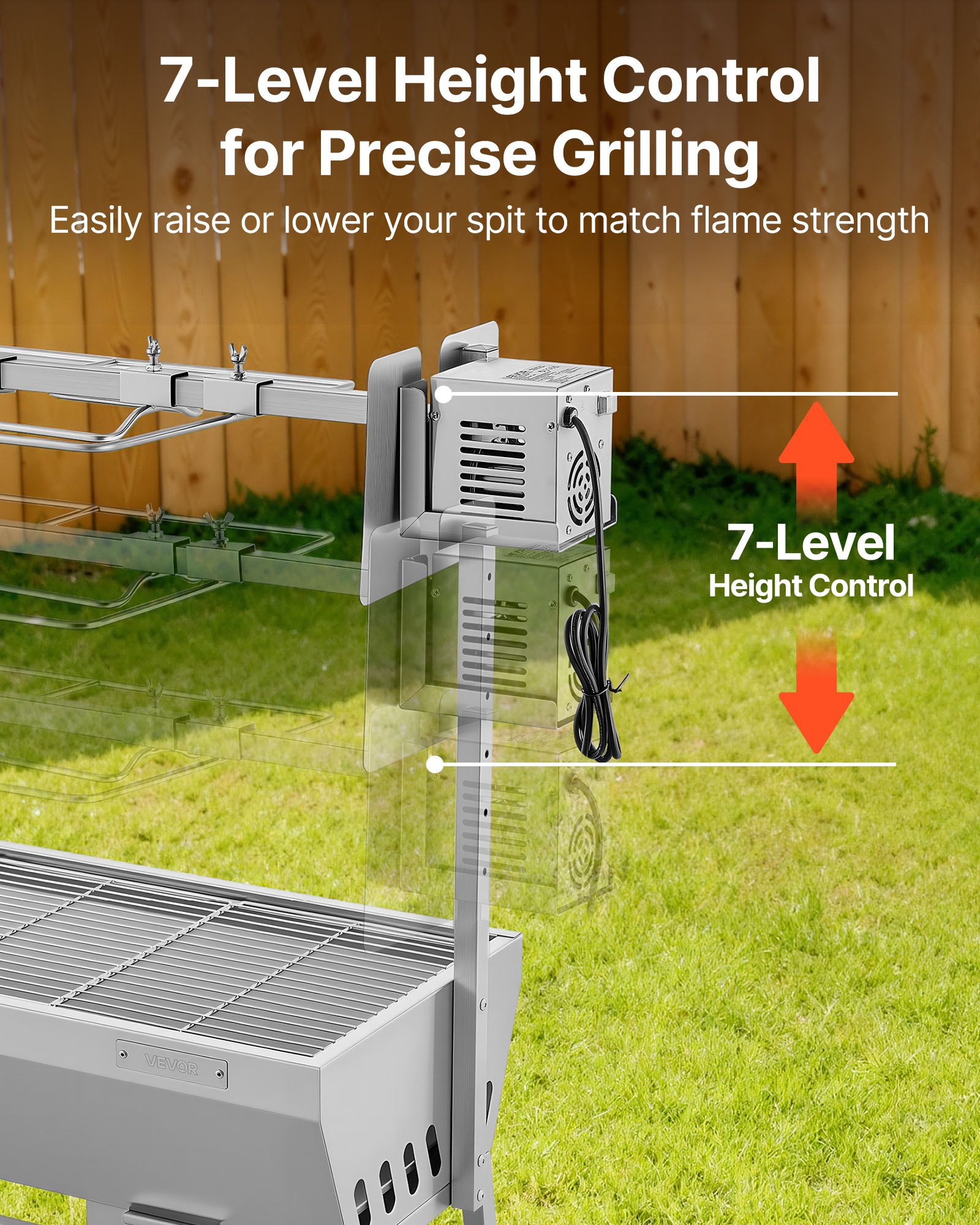 VEVOR Rotisserie Grill, 38W BBQ Outdoor Pig & Lamb Spit Roaster, Charcoal Spit Roaster with 60 kg Capacity, Wheels & 7-Level Height, Stainless Steel Electric Rotisserie Grill Kit for Camping Outdoor